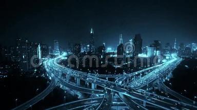高速公路的时间流逝，繁忙的城市高峰时间，夜间交通拥堵。